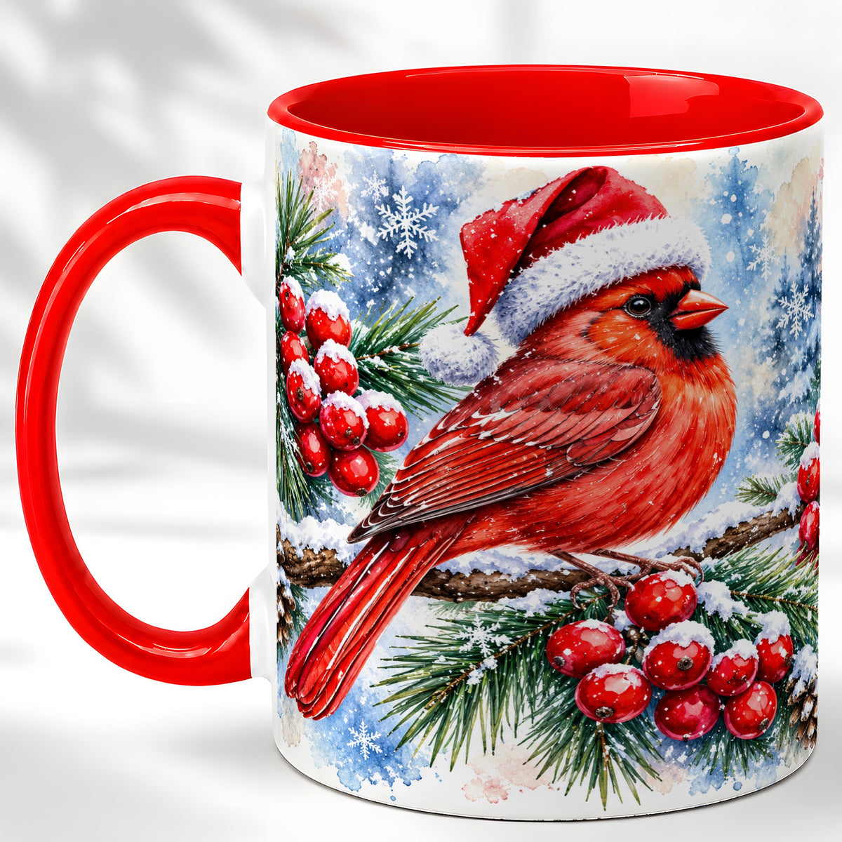 Christmas Cardinal Coffee Mug, Winter Bird Mug, Ceramic Cup