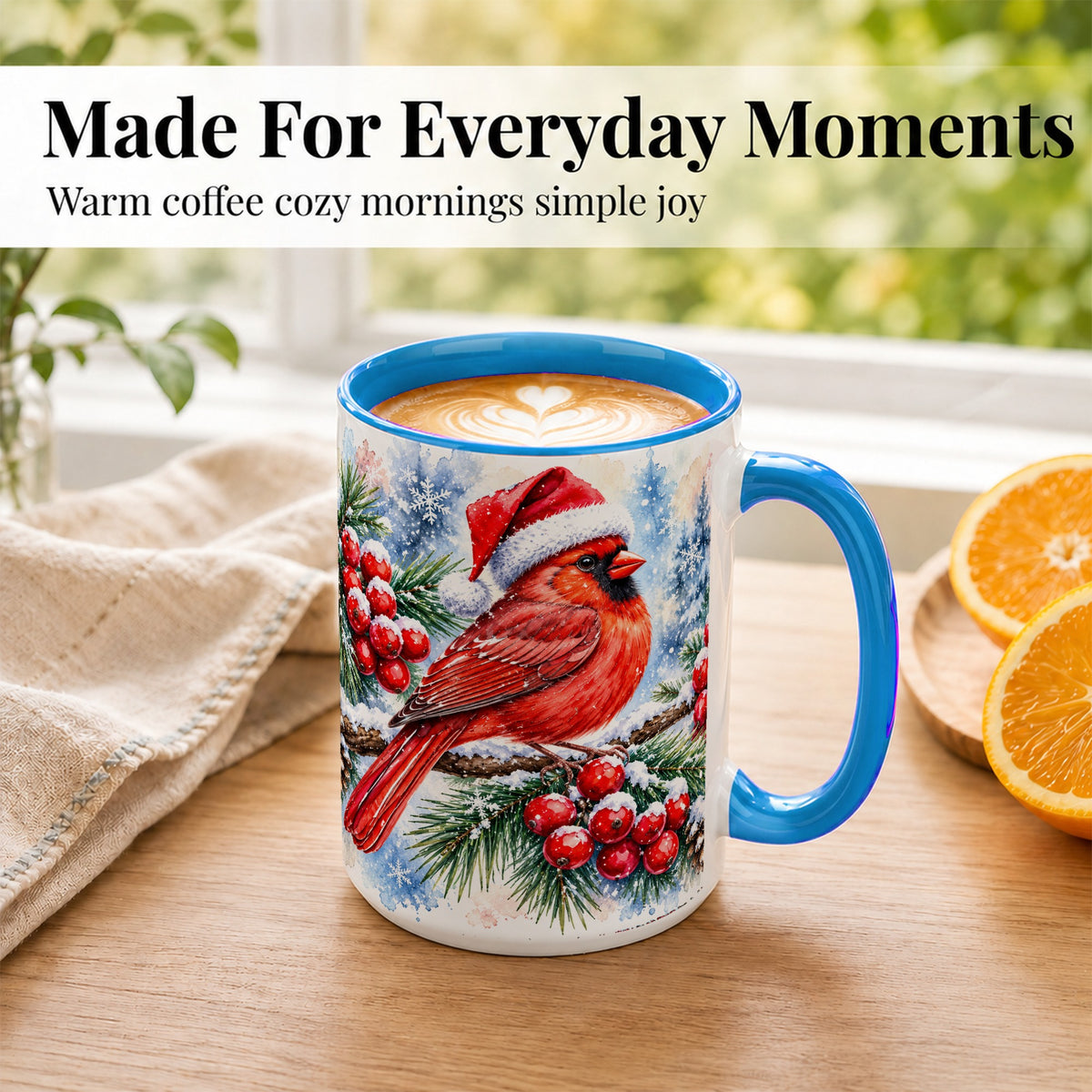 #pl[15oz|Blue] Christmas Cardinal Coffee Mug, Winter Bird Mug, Ceramic Cup
