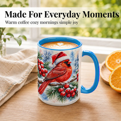 #pl[15oz|Blue] Christmas Cardinal Coffee Mug, Winter Bird Mug, Ceramic Cup
