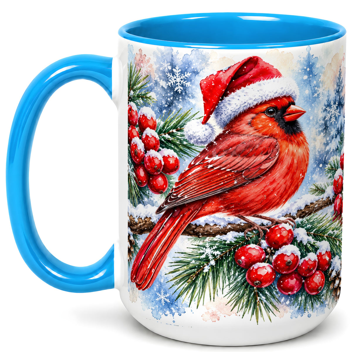 #pl[15oz|Blue] Christmas Cardinal Coffee Mug, Winter Bird Mug, Ceramic Cup