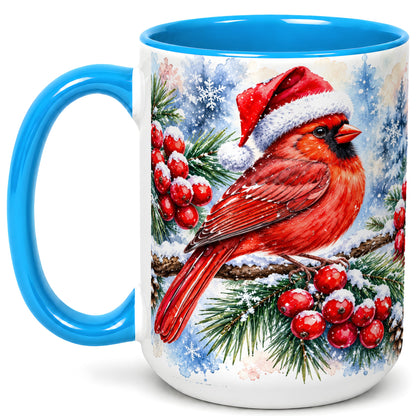 #pl[15oz|Blue] Christmas Cardinal Coffee Mug, Winter Bird Mug, Ceramic Cup