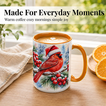 #pl[15oz|Orange] Christmas Cardinal Coffee Mug, Winter Bird Mug, Ceramic Cup