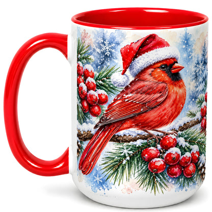 #pl[15oz|Red] Christmas Cardinal Coffee Mug, Winter Bird Mug, Ceramic Cup
