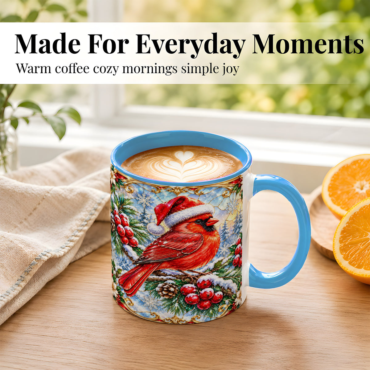 #pl[11oz|Blue] Ornate Cardinal Coffee Mug, Christmas Bird Mug, Ceramic Cup
