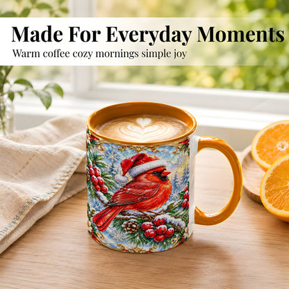 #pl[11oz|Orange] Ornate Cardinal Coffee Mug, Christmas Bird Mug, Ceramic Cup