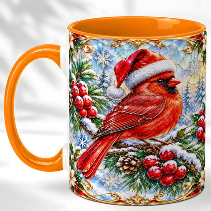 #pl[11oz|Orange] Ornate Cardinal Coffee Mug, Christmas Bird Mug, Ceramic Cup