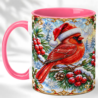 #pl[11oz|Pink] Ornate Cardinal Coffee Mug, Christmas Bird Mug, Ceramic Cup