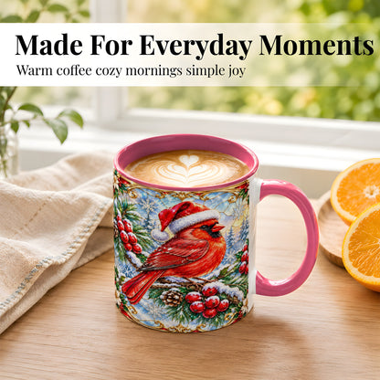 #pl[11oz|Pink] Ornate Cardinal Coffee Mug, Christmas Bird Mug, Ceramic Cup