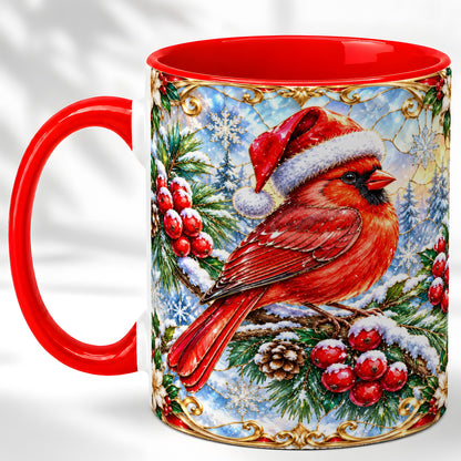 Ornate Cardinal Coffee Mug, Christmas Bird Mug, Ceramic Cup