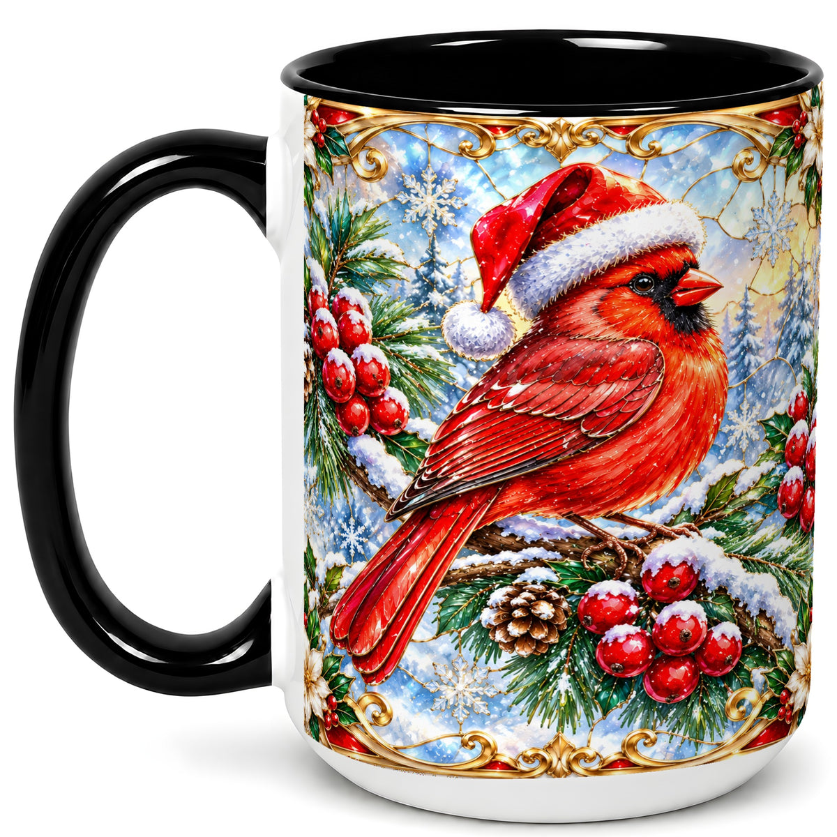 #pl[15oz|Black] Ornate Cardinal Coffee Mug, Christmas Bird Mug, Ceramic Cup