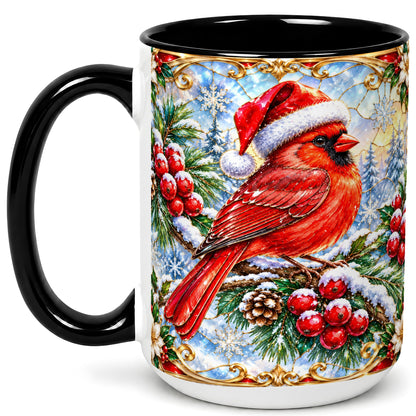 #pl[15oz|Black] Ornate Cardinal Coffee Mug, Christmas Bird Mug, Ceramic Cup