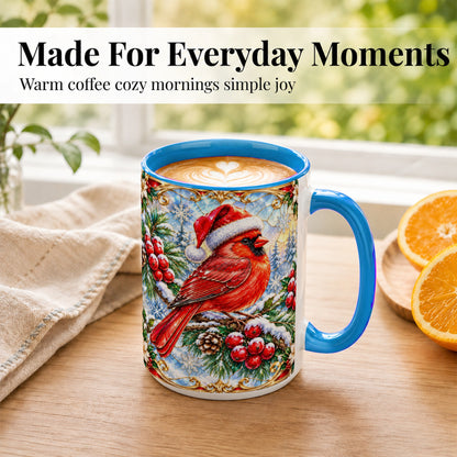 #pl[15oz|Blue] Ornate Cardinal Coffee Mug, Christmas Bird Mug, Ceramic Cup