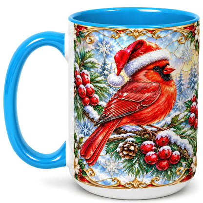 #pl[15oz|Blue] Ornate Cardinal Coffee Mug, Christmas Bird Mug, Ceramic Cup