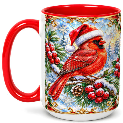 #pl[15oz|Red] Ornate Cardinal Coffee Mug, Christmas Bird Mug, Ceramic Cup