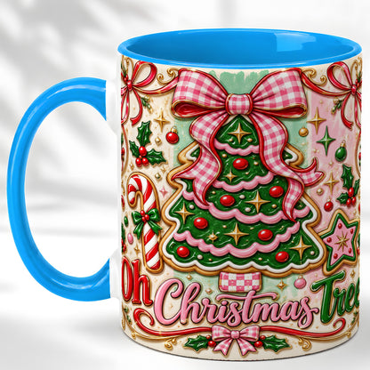 #pl[11oz|Blue] Christmas Tree Cookie Coffee Mug, Pink Bow Mug, Ceramic Cup