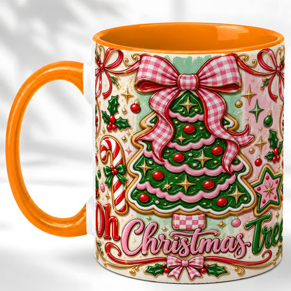 #pl[11oz|Orange] Christmas Tree Cookie Coffee Mug, Pink Bow Mug, Ceramic Cup
