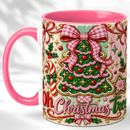 #pl[11oz|Pink] Christmas Tree Cookie Coffee Mug, Pink Bow Mug, Ceramic Cup