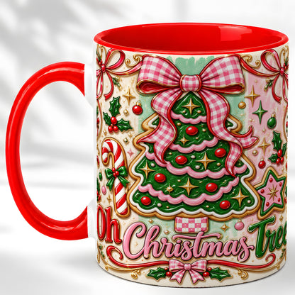 Christmas Tree Cookie Coffee Mug, Pink Bow Mug, Ceramic Cup