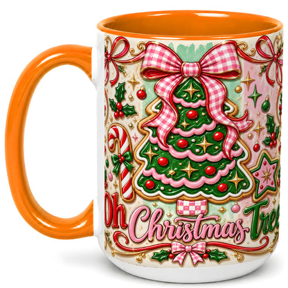 #pl[15oz|Orange] Christmas Tree Cookie Coffee Mug, Pink Bow Mug, Ceramic Cup