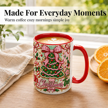 #pl[15oz|Red] Christmas Tree Cookie Coffee Mug, Pink Bow Mug, Ceramic Cup