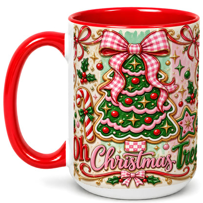 #pl[15oz|Red] Christmas Tree Cookie Coffee Mug, Pink Bow Mug, Ceramic Cup