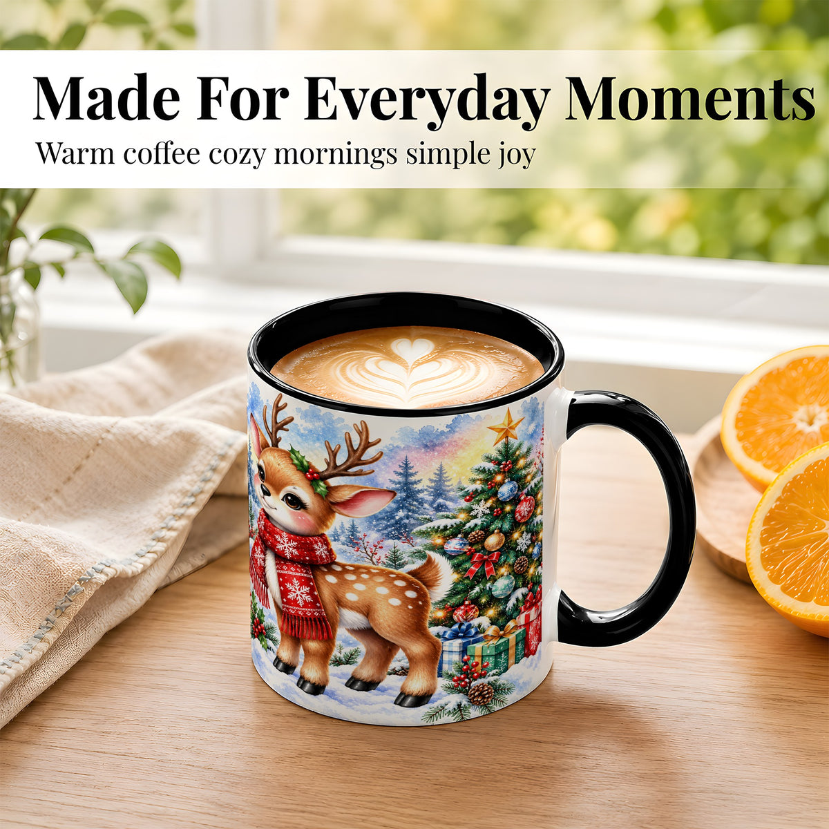 #pl[11oz|Black] Christmas Reindeer Coffee Mug, Winter Deer Mug, Ceramic Cup