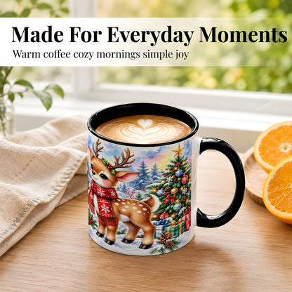 #pl[11oz|Black] Christmas Reindeer Coffee Mug, Winter Deer Mug, Ceramic Cup