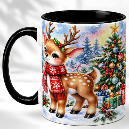 #pl[11oz|Black] Christmas Reindeer Coffee Mug, Winter Deer Mug, Ceramic Cup