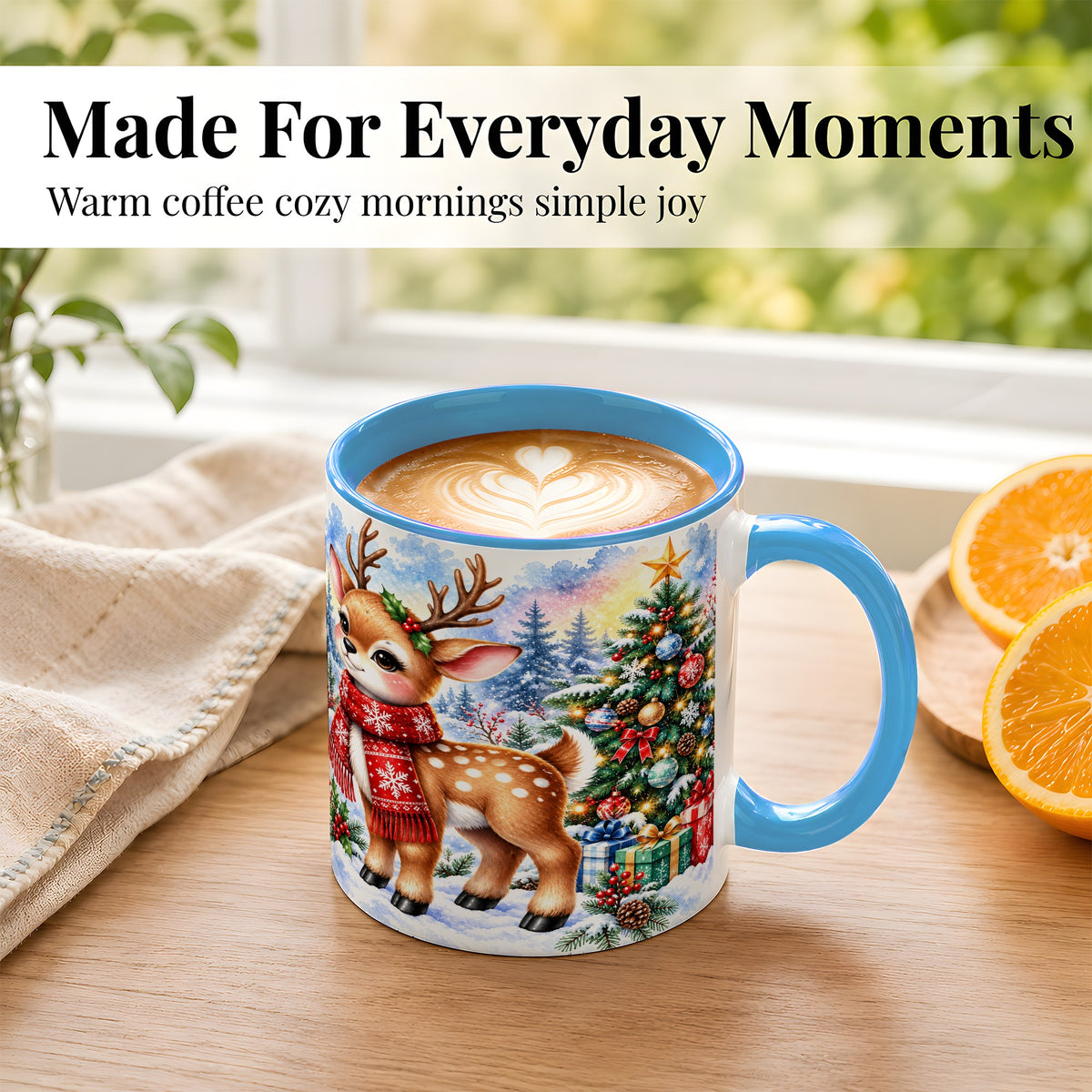#pl[11oz|Blue] Christmas Reindeer Coffee Mug, Winter Deer Mug, Ceramic Cup