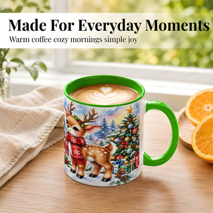 #pl[11oz|Green] Christmas Reindeer Coffee Mug, Winter Deer Mug, Ceramic Cup