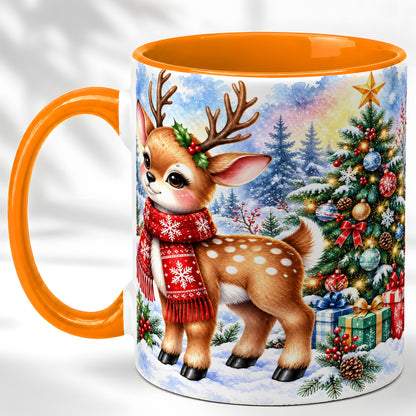 #pl[11oz|Orange] Christmas Reindeer Coffee Mug, Winter Deer Mug, Ceramic Cup