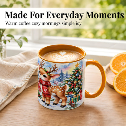 #pl[11oz|Orange] Christmas Reindeer Coffee Mug, Winter Deer Mug, Ceramic Cup