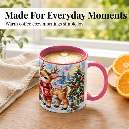 #pl[11oz|Pink] Christmas Reindeer Coffee Mug, Winter Deer Mug, Ceramic Cup