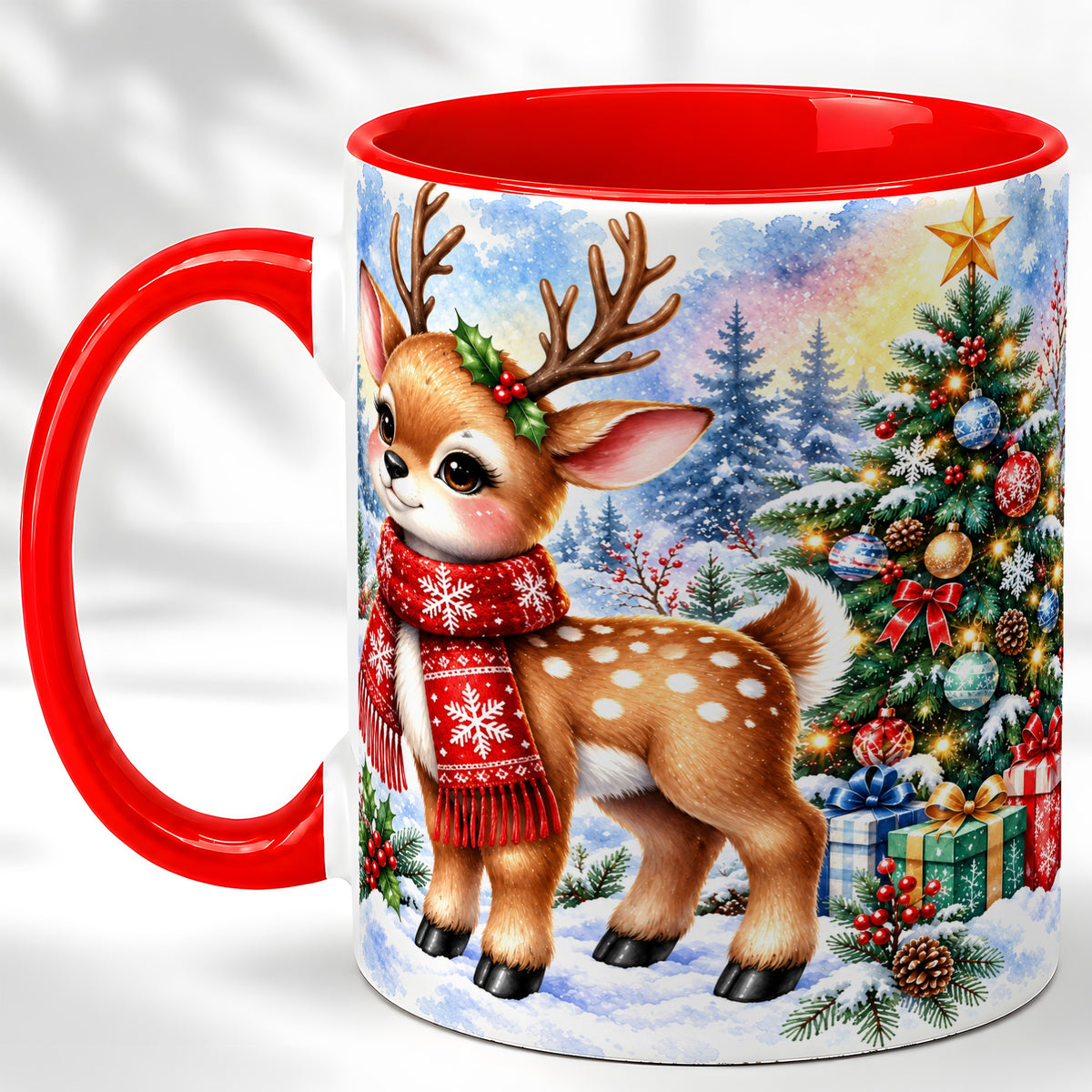 Christmas Reindeer Coffee Mug, Winter Deer Mug, Ceramic Cup