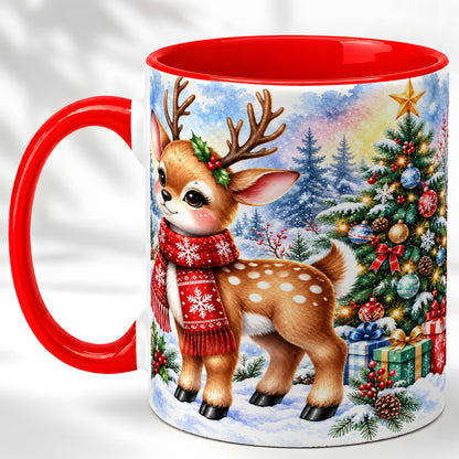 Christmas Reindeer Coffee Mug, Winter Deer Mug, Ceramic Cup