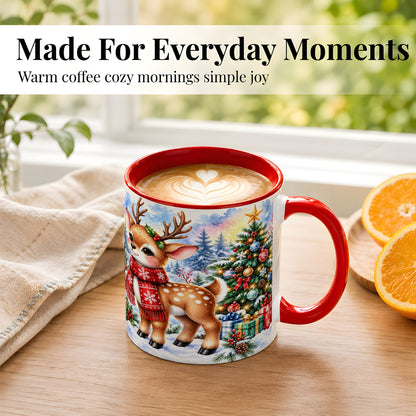 #pl[11oz|Red] Christmas Reindeer Coffee Mug, Winter Deer Mug, Ceramic Cup