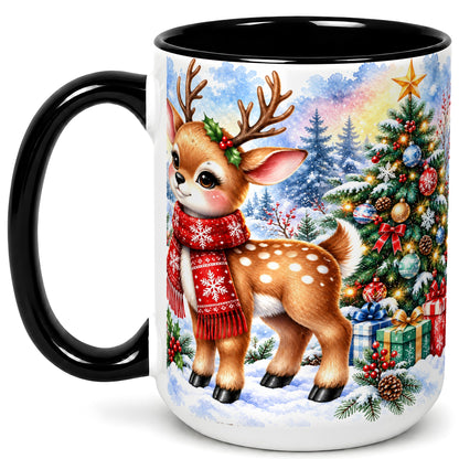#pl[15oz|Black] Christmas Reindeer Coffee Mug, Winter Deer Mug, Ceramic Cup
