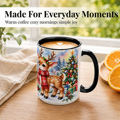 #pl[15oz|Black] Christmas Reindeer Coffee Mug, Winter Deer Mug, Ceramic Cup