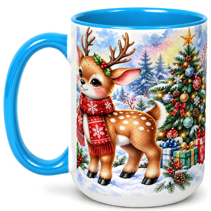 #pl[15oz|Blue] Christmas Reindeer Coffee Mug, Winter Deer Mug, Ceramic Cup