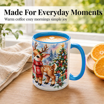 #pl[15oz|Blue] Christmas Reindeer Coffee Mug, Winter Deer Mug, Ceramic Cup