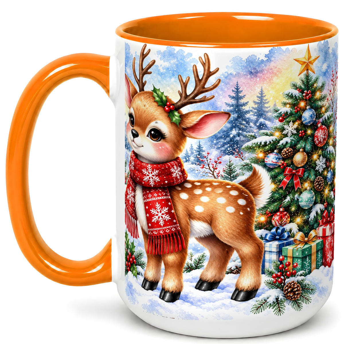 #pl[15oz|Orange] Christmas Reindeer Coffee Mug, Winter Deer Mug, Ceramic Cup