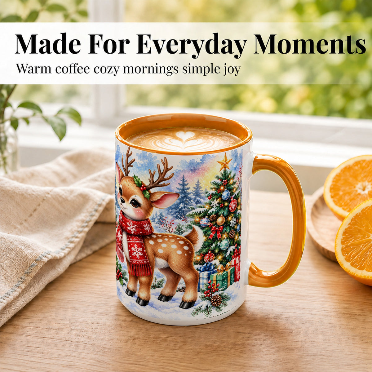 #pl[15oz|Orange] Christmas Reindeer Coffee Mug, Winter Deer Mug, Ceramic Cup