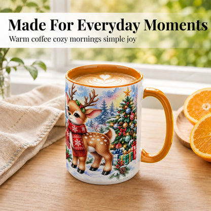 #pl[15oz|Orange] Christmas Reindeer Coffee Mug, Winter Deer Mug, Ceramic Cup