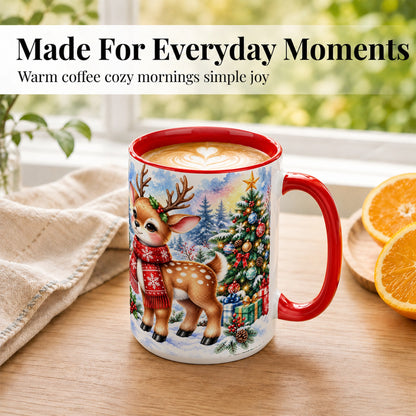 #pl[15oz|Red] Christmas Reindeer Coffee Mug, Winter Deer Mug, Ceramic Cup