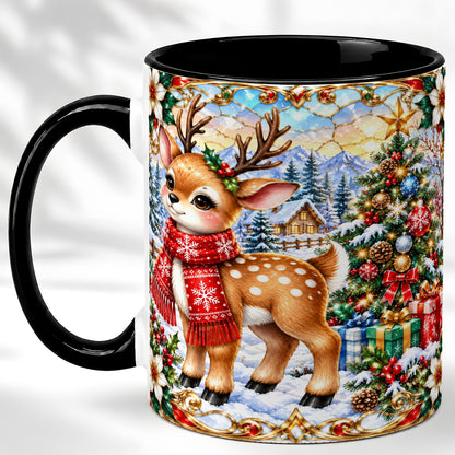 #pl[11oz|Black] Christmas Reindeer Coffee Mug, Winter Deer Mug, Ceramic Cup