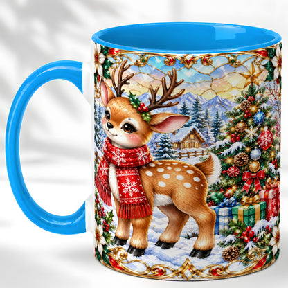 #pl[11oz|Blue] Christmas Reindeer Coffee Mug, Winter Deer Mug, Ceramic Cup
