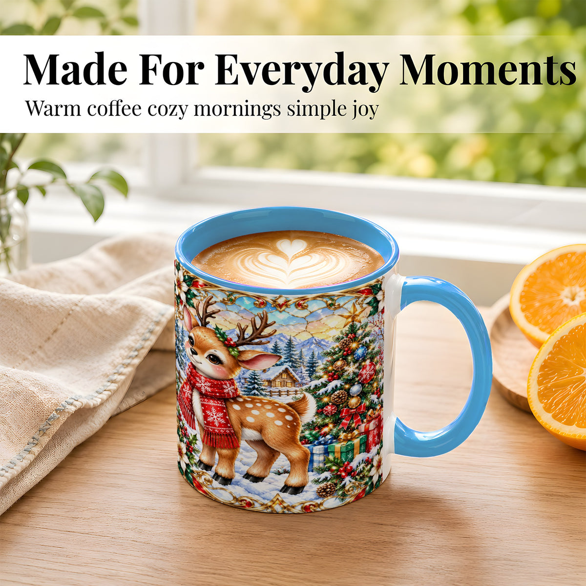 #pl[11oz|Blue] Christmas Reindeer Coffee Mug, Winter Deer Mug, Ceramic Cup