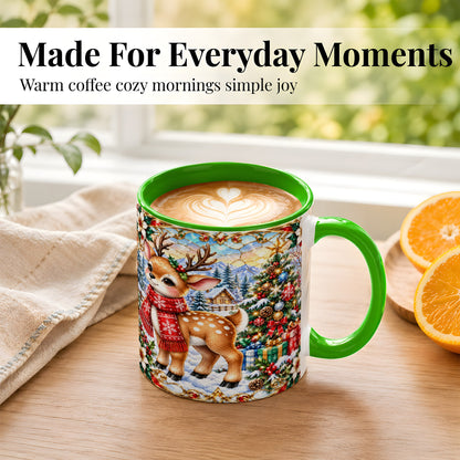#pl[11oz|Green] Christmas Reindeer Coffee Mug, Winter Deer Mug, Ceramic Cup