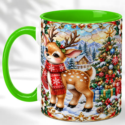 #pl[11oz|Green] Christmas Reindeer Coffee Mug, Winter Deer Mug, Ceramic Cup