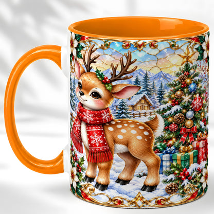 #pl[11oz|Orange] Christmas Reindeer Coffee Mug, Winter Deer Mug, Ceramic Cup
